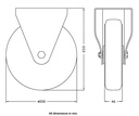 300 series 200mm fixed top plate 146x107mm castor with blue elastic rubber on nylon centre roller bearing wheel 350kg - Castor dimensions