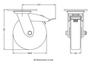 500 series 160mm swivel/brake top plate 140x110mm castor with blue elastic rubber on nylon centre ball bearing wheel 350kg - Castor dimensions