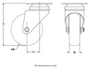 100 series 75mm swivel top plate 60x60mm castor with electrically conductive grey TPR-rubber on polypropylene centre plain bearing wheel 50kg - Castor drawing