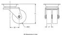 100 series 2x50mm swivel top plate 60x60mm castor with polypropylene plain bearing wheels 80kg - Castor drawing