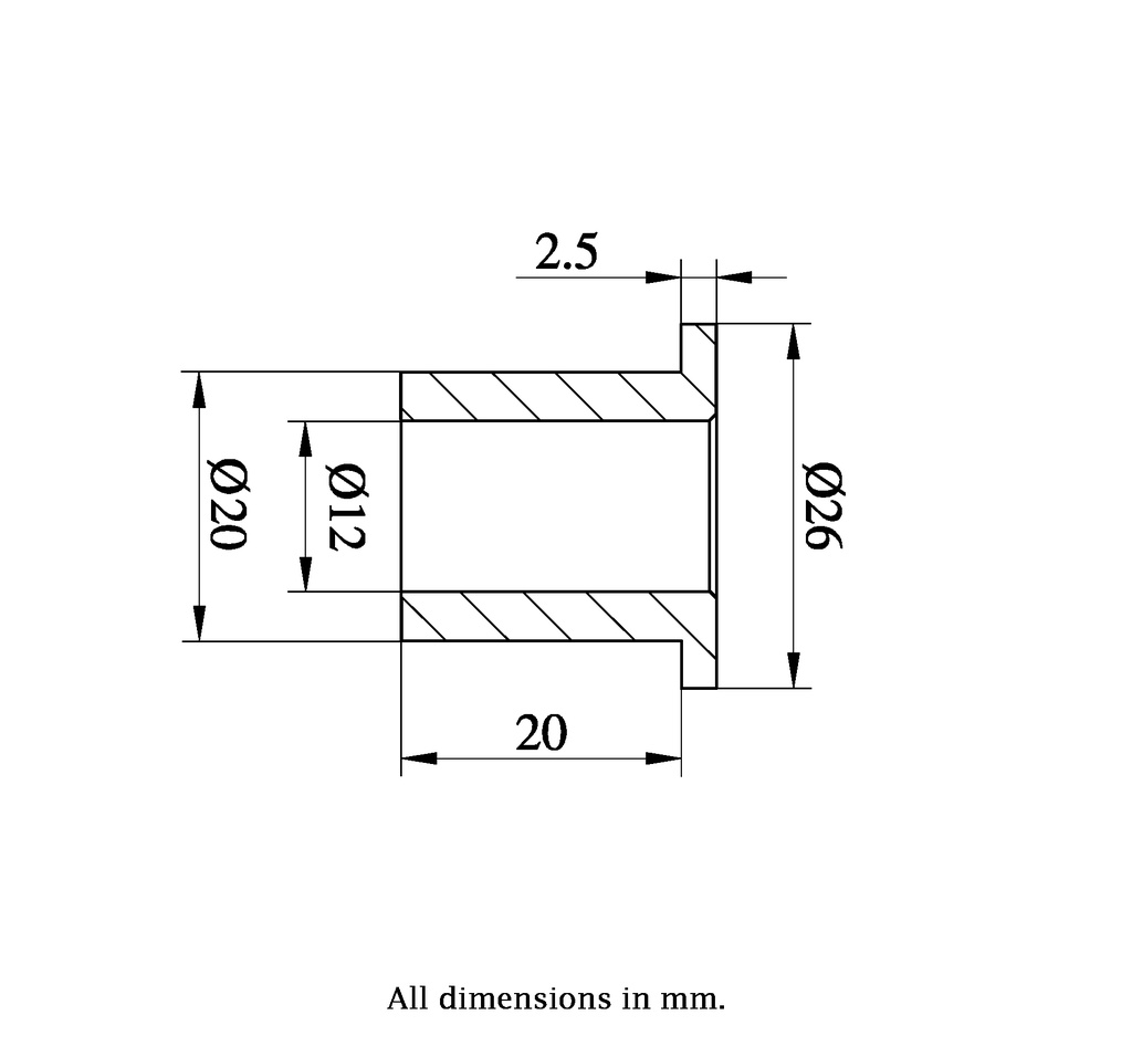 T-Bush 20x12x02.5mm - Bush drawing with Dimensions