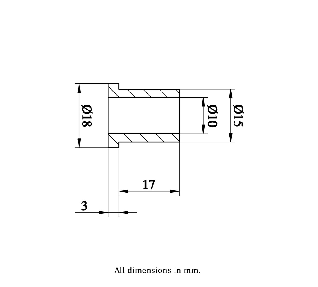 T-Bush 15x10x03mm - Drawing with Dimensions