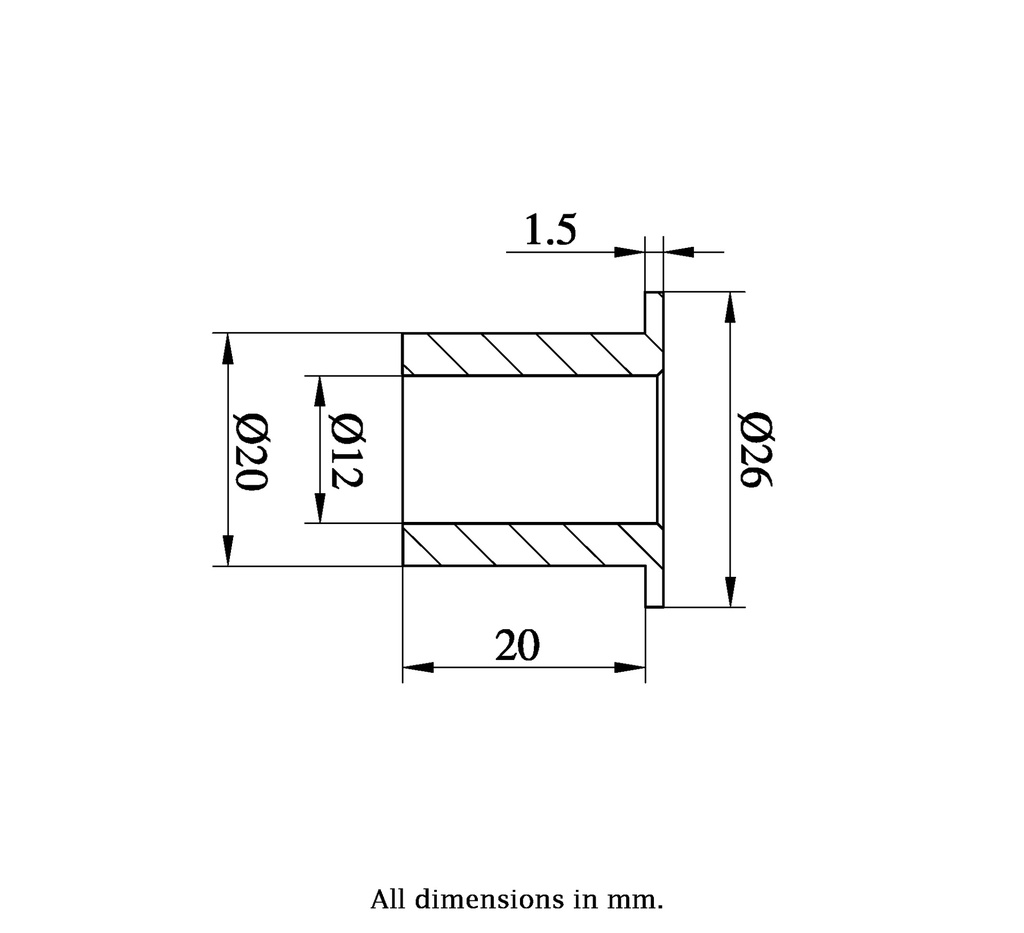 T-Bush 20x12x01.5mm - Drawing with Dimensions