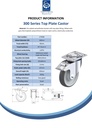 300 series 160mm swivel/brake top plate 140x110mm castor with electrically conductive grey polyurethane on nylon centre additional sealed single ball bearing wheel 260kg - Spec sheet