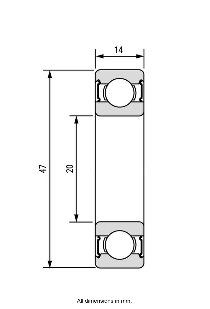 Ball bearing 6204-2RS - Drawing