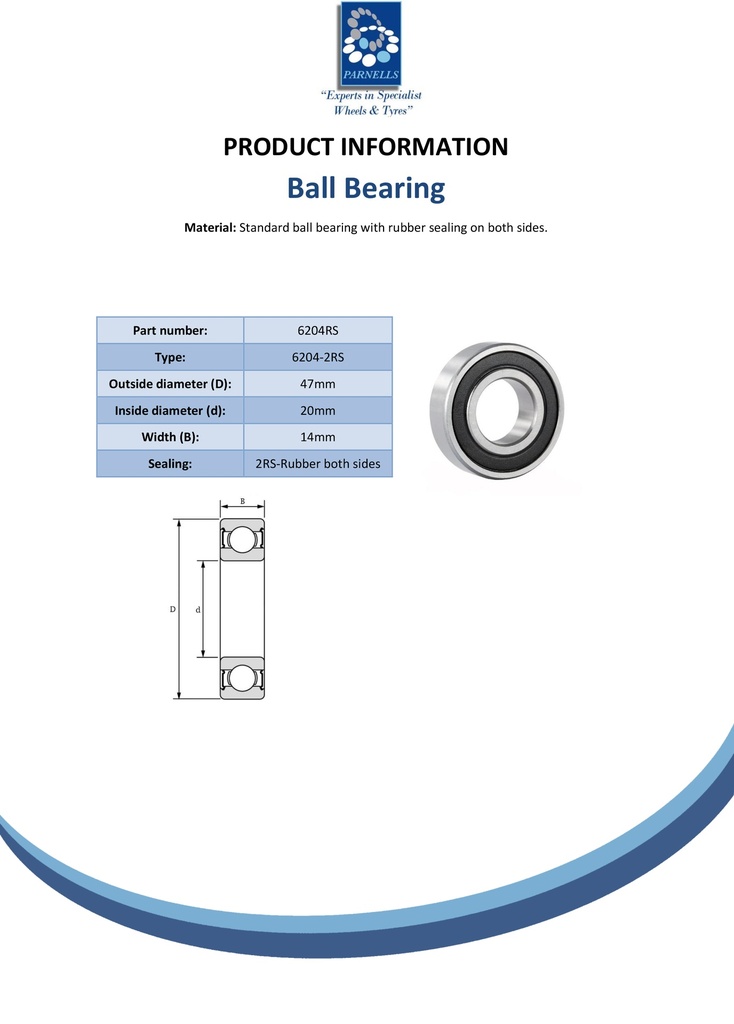 Ball bearing 6204-2RS - Spec sheet