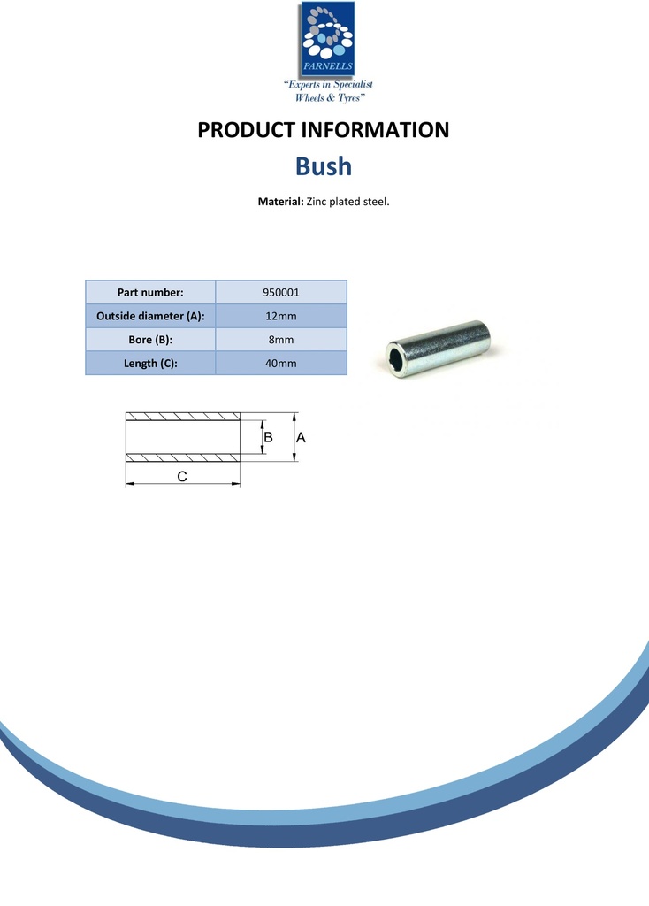 Bush 12x08x40mm - Spec sheet