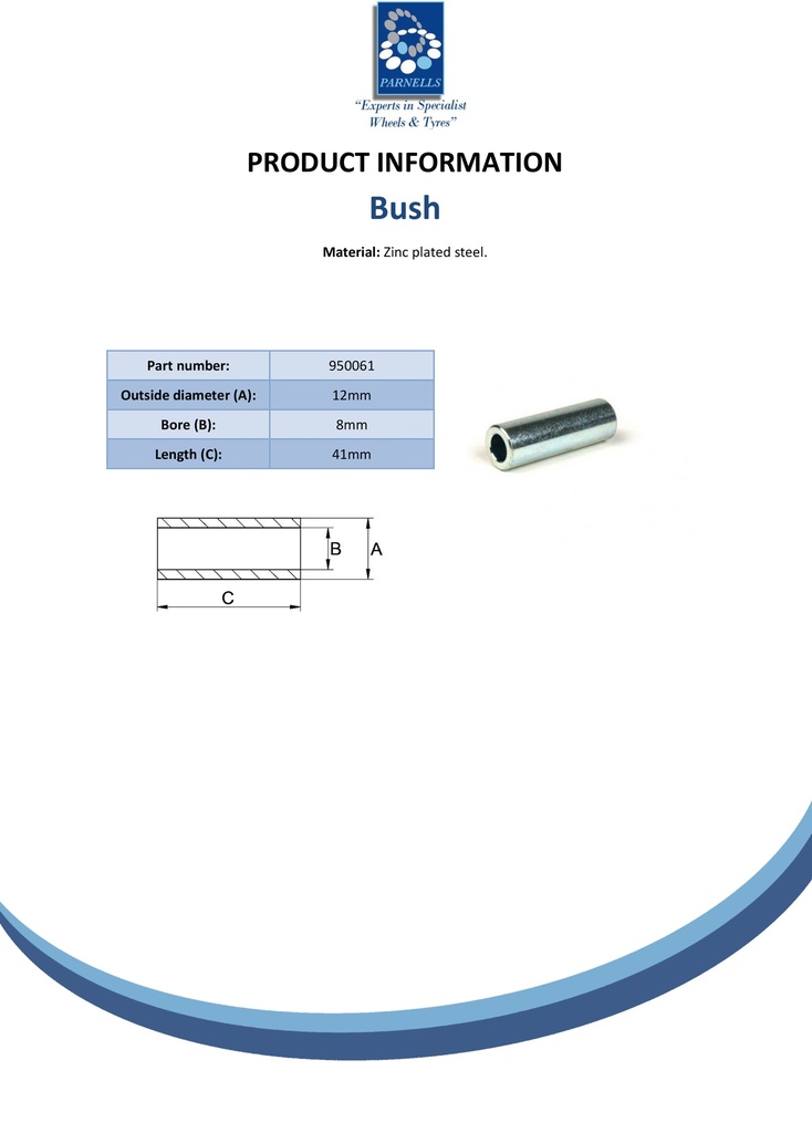 Bush 12x08x41mm - Spec sheet