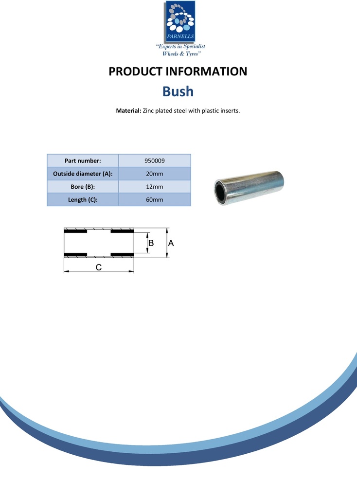 Bush 20x12x60mm plastic inserts - Spec sheet