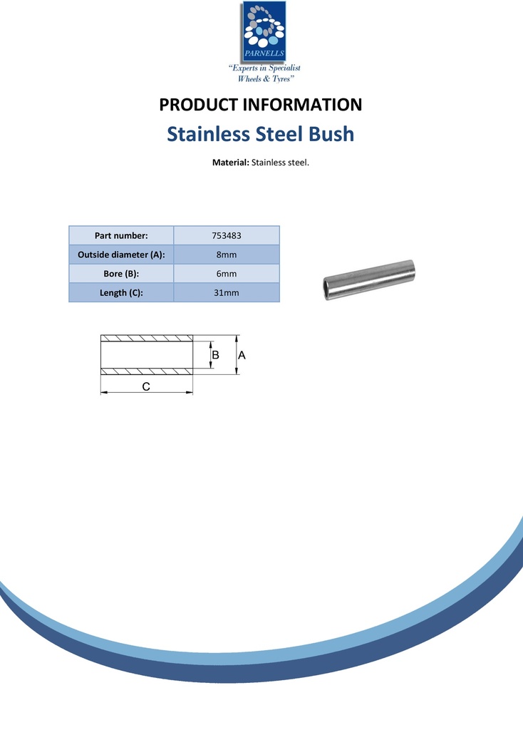 Bush 08x06x31mm Stainless Steel - Spec sheet