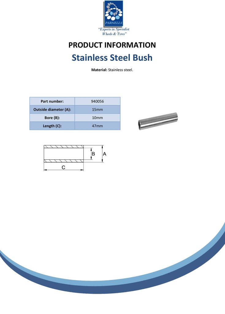 Bush 15x10x47mm Stainless Steel - Spec sheet