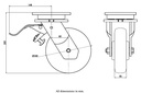 1500 series 160mm swivel/brake top plate 135x110mm castor with green convex elastic polyurethane on cast iron centre ball bearing wheel 550kg - Castor drawing