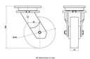 1500 series 150mm swivel top plate 135x110mm castor with cast iron roller bearing wheel 1000kg - Castor drawing