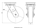 1500 series 200mm swivel top plate 135x110mm castor with cast iron roller bearing wheel 1150kg - Castor drawing