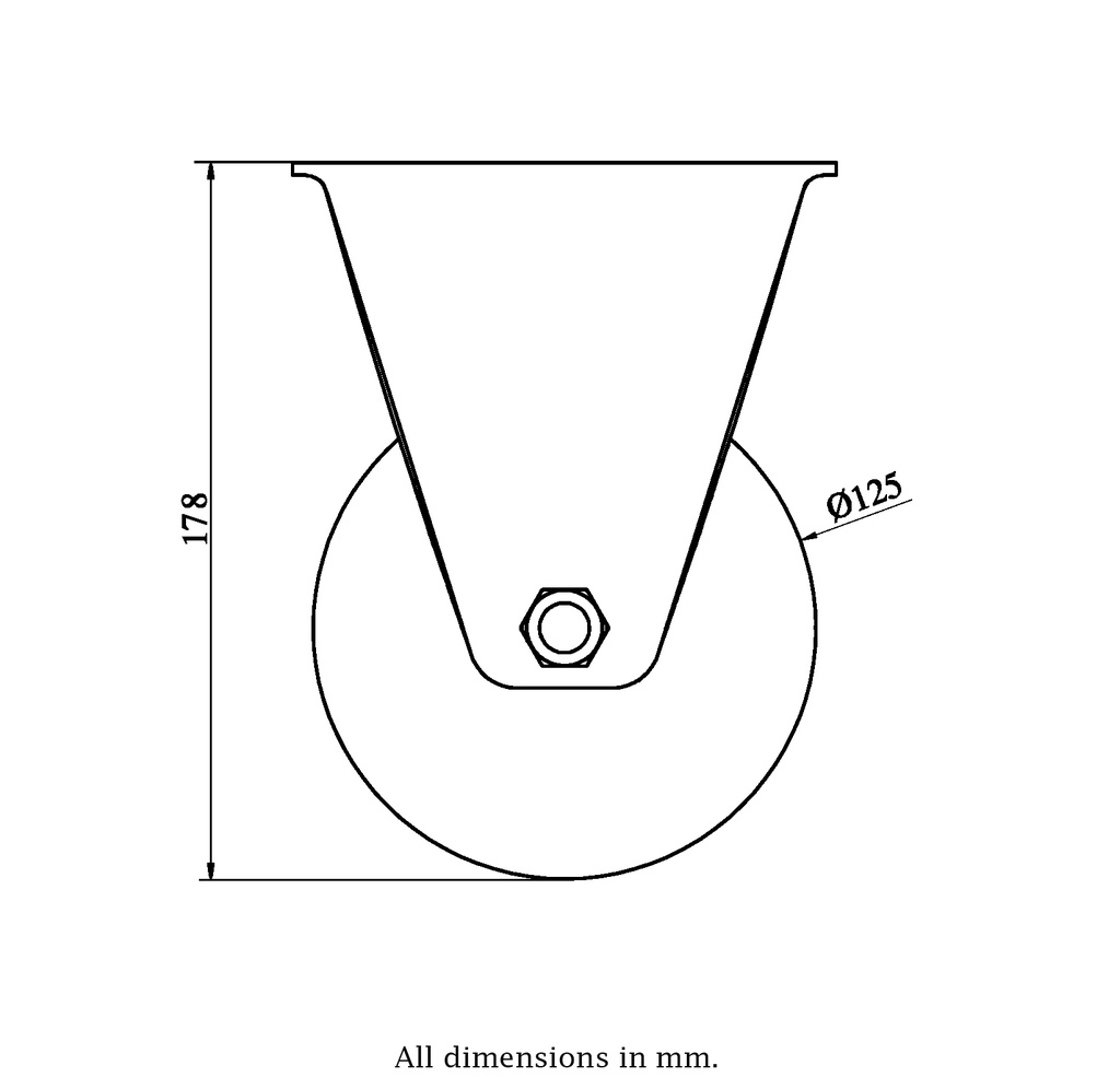 800 series 125mm fixed top plate 135x114mm castor with polyurethane on nylon centre ball bearing wheel 500kg - Castor drawing