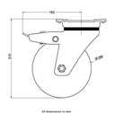 800 series 150mm swivel/brake top plate 135x110mm castor with polyurethane on cast iron centre ball bearing wheel 800kg - Castor drawing