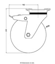 800 series 200mm swivel/brake top plate 135x110mm castor with nylon ball bearing wheel 800kg - Castor drawing