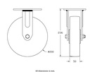 500 series 200mm fixed top plate 140x110mm castor with polyurethane on nylon centre ball bearing wheel 500kg - Castor drawing