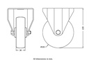 300 series 100mm fixed top plate 100x84mm castor with polyurethane on nylon centre roller bearing wheel 170kg - Castor drawing