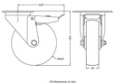 300 series 160mm swivel/brake top plate 140x110mm castor with polyurethane on nylon centre plain bearing wheel 320kg - Castor drawing