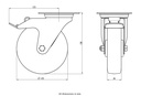 300SS series stainless steel swivel/brake castor 125mm blue elastic rubber on nylon centre top plate 100x85mm stainless steel roller bearing 150kg - Castor drawing