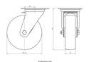 300SS series 125mm stainless steel swivel top plate 100x85mm castor with polyurethane on nylon centre plain bearing wheel 150kg - Castor dimension