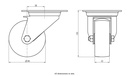 300SS series 80mm stainless steel swivel top plate 100x85mm castor with nylon plain bearing wheel 150kg - Castor dimensions