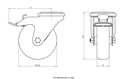 300SS series 100mm stainless steel swivel/brake bolt hole 13mm castor with electrically conductive grey TPR-rubber on polypropylene centre plain bearing wheel 70kg - Castor dimensions