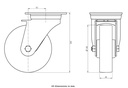 800SS series 160mm stainless steel swivel top plate 140x110mm castor with electrically conductive grey polyurethane on nylon centre stainless steel ball bearing wheel 550kg - Castor dimensions