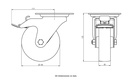 300HTSS series 100mm stainless steel swivel/brake top plate 100x85mm castor with heat resistant thermoplastic plain bearing wheel 120kg - Castor dimensions