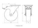 300HTSS series 125mm stainless steel swivel/brake top plate 100x85mm castor with heat resistant thermoplastic plain bearing wheel 150kg - Castor dimensions