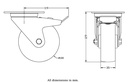 322 series 100mm swivel/brake top plate 106x86mm castor with nylon plain bearing wheel 250kg - Castor dimensions