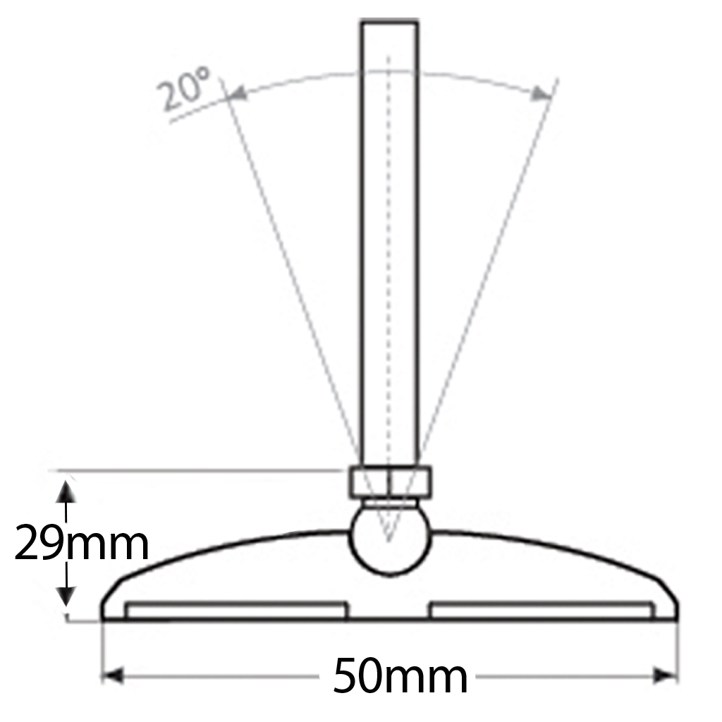 M16x200 Zinc plated levelling foot 50mm plastic base 470kg Drawing with Dimensions