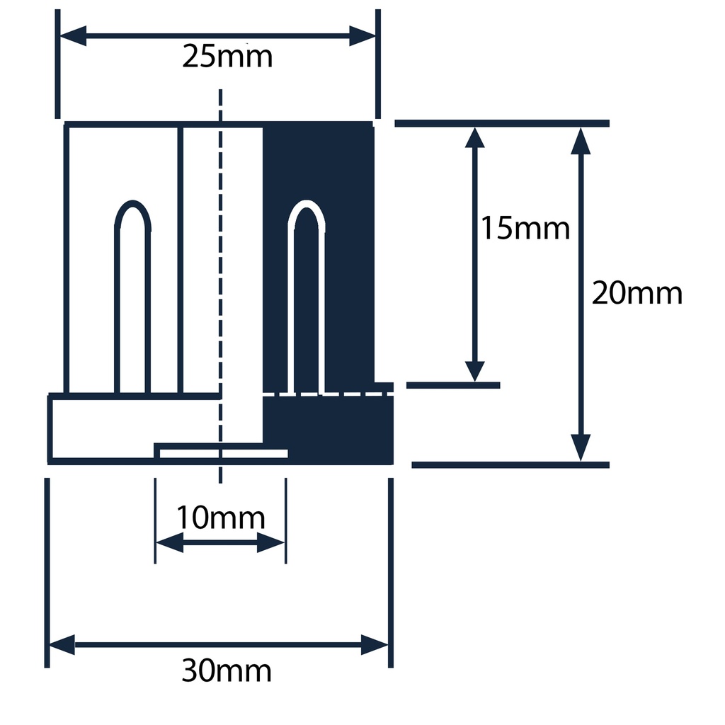 Zinc square threaded insert 30x30 M10 Drawing with Dimensions