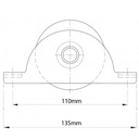 80mm Round groove wheel in support bracket side view drawing with Dimensions