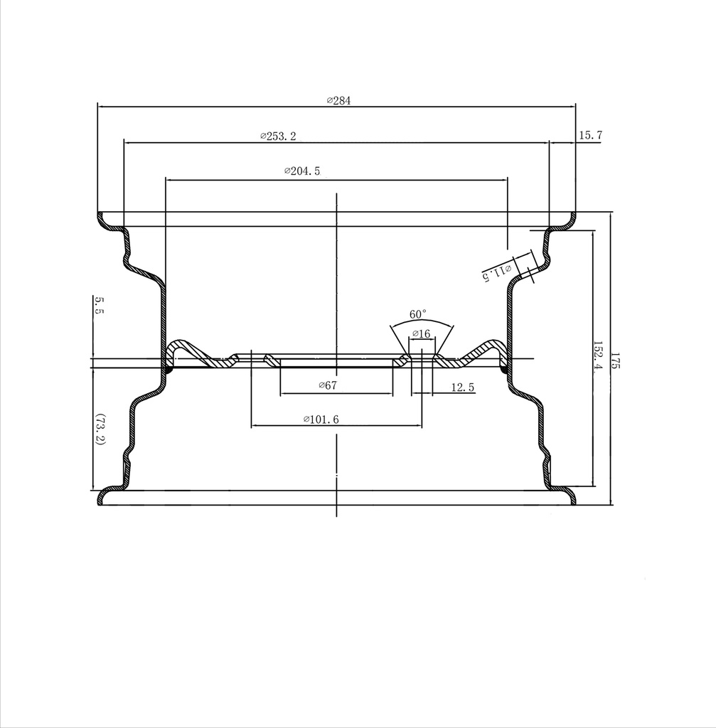 6.00x10" Wheel rim 4/101.6/67 ET-5 silver 750kg Tech drawing with Dimensions