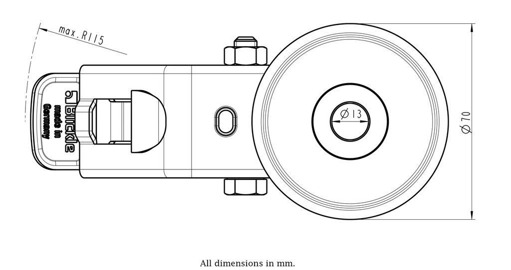 300SS series 100mm stainless steel swivel/brake bolt hole 13mm - Plate drawing