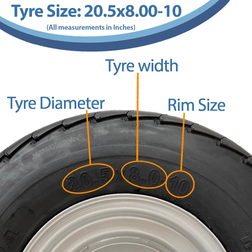 20.5x8.0-10 4pr P815 Trailer tyre size with dimensions and text boxes