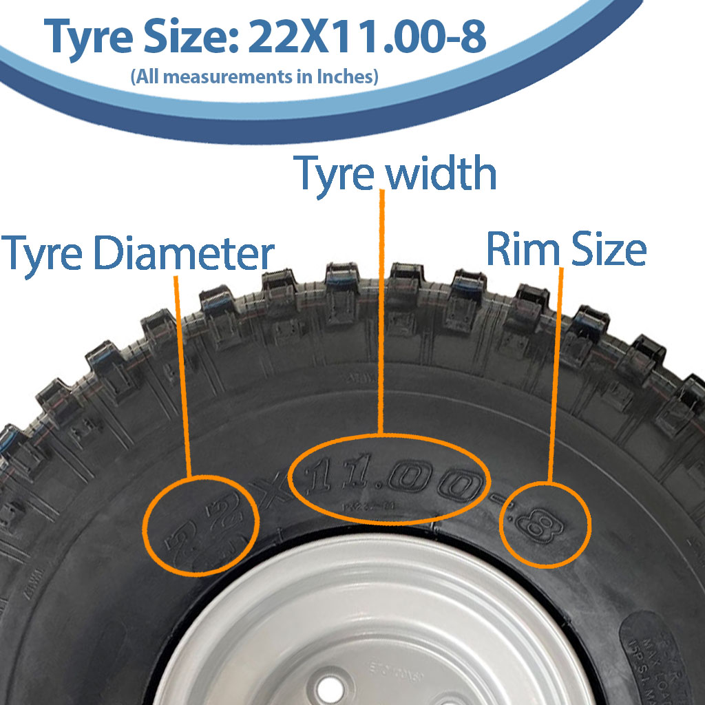 22x11.00-8 4pr P323 Knobby tyre size with text