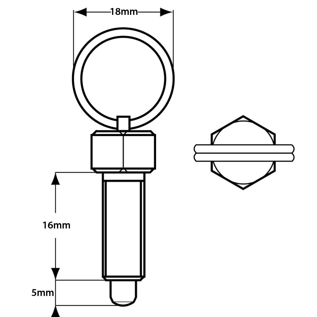 M8 Spring loaded ring pull plunger - Dimensions