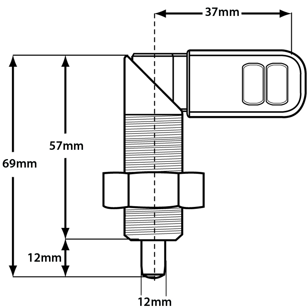 M20 Blackened steel Cam plunger (12mm plunger diameter) - Dimensions