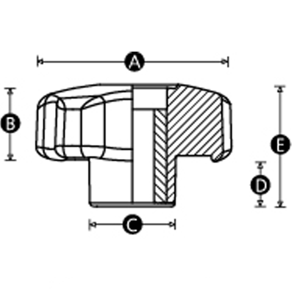 M6 female thermoplastic lobe knob open zinc thread