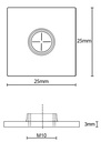 25x25x3mm M10 Stainless steel weld on plate AISI 316/A4 - Dimensions