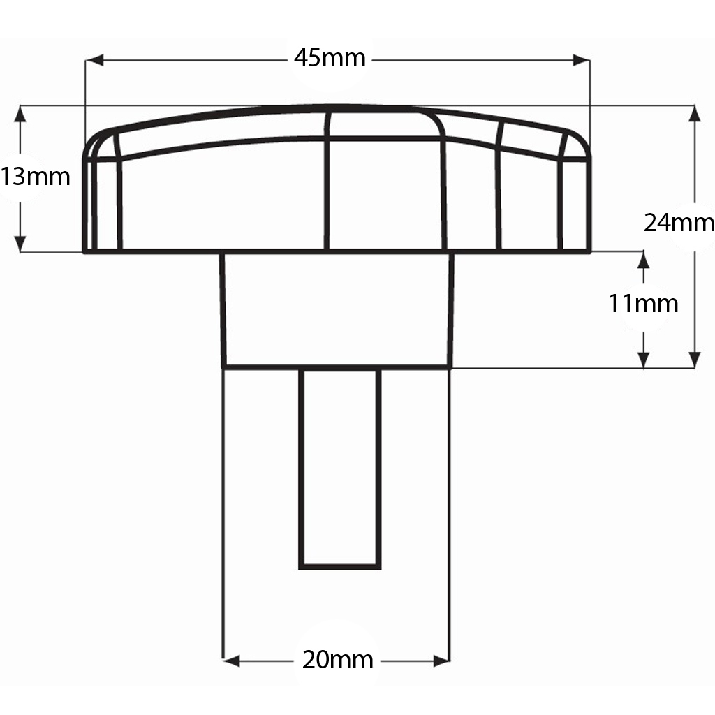 M8x20  nylon wing knob (Zinc thread) Drawing with Dimensions