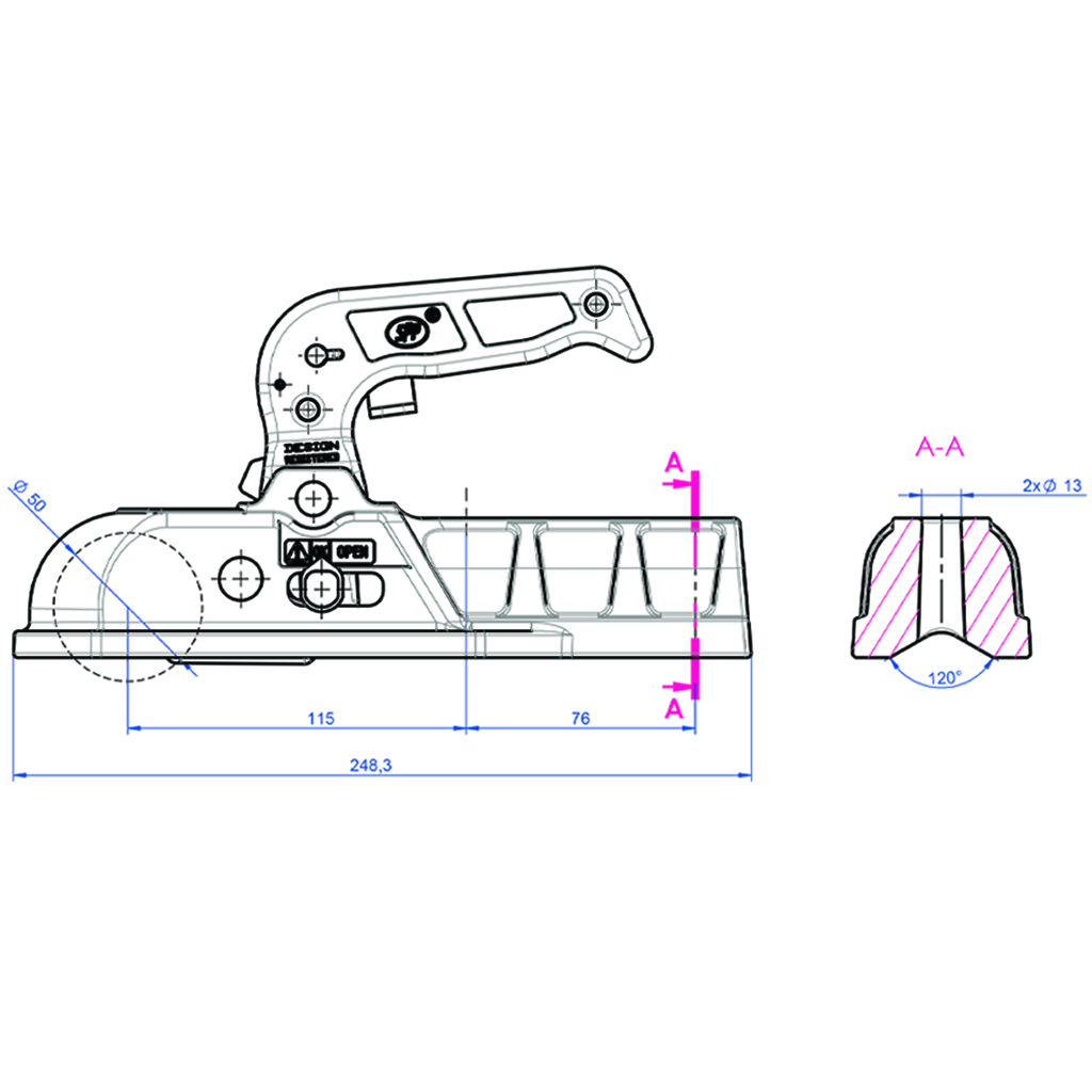 Trailer hitch drawing with dimensions