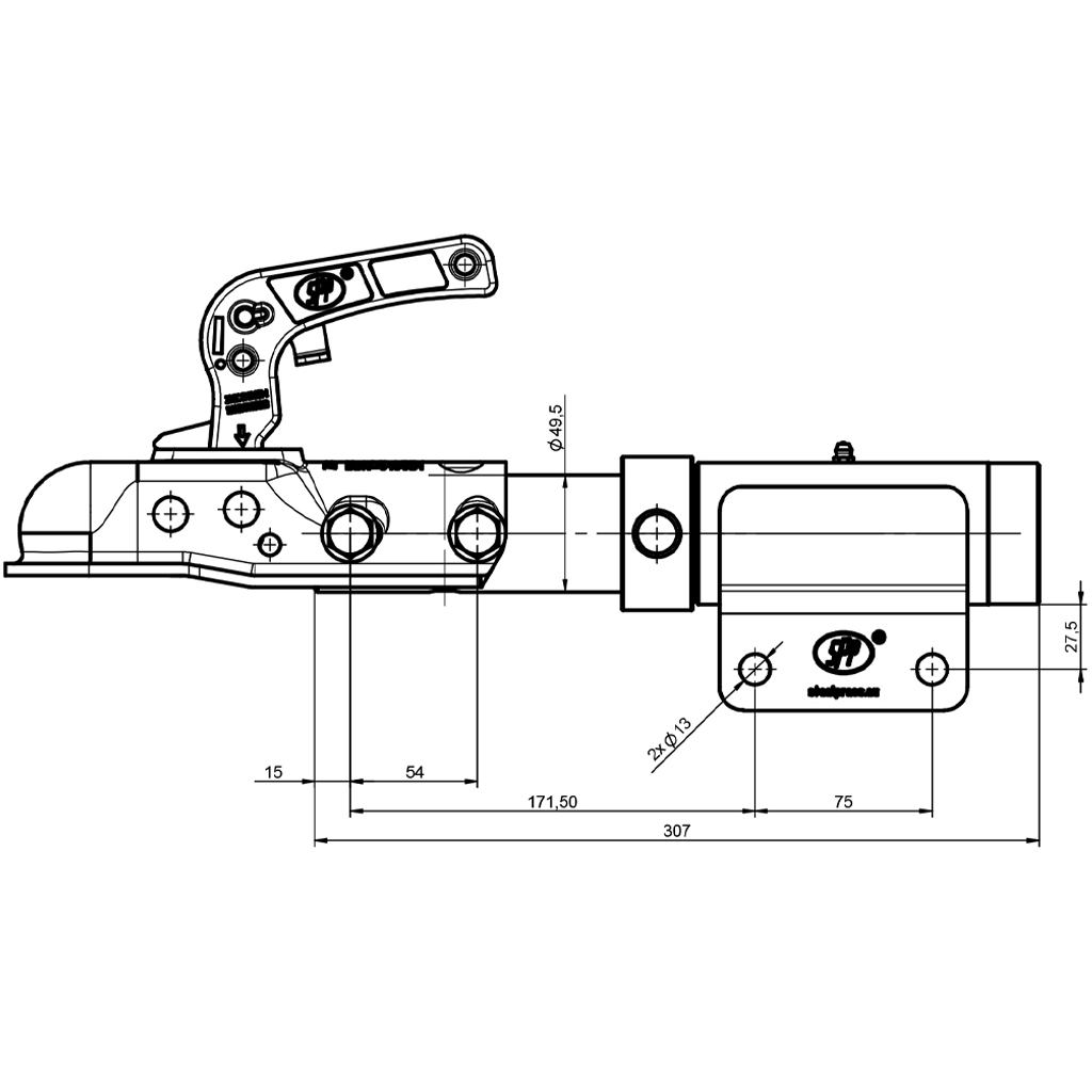 Swivel hitch drawing with dimensions