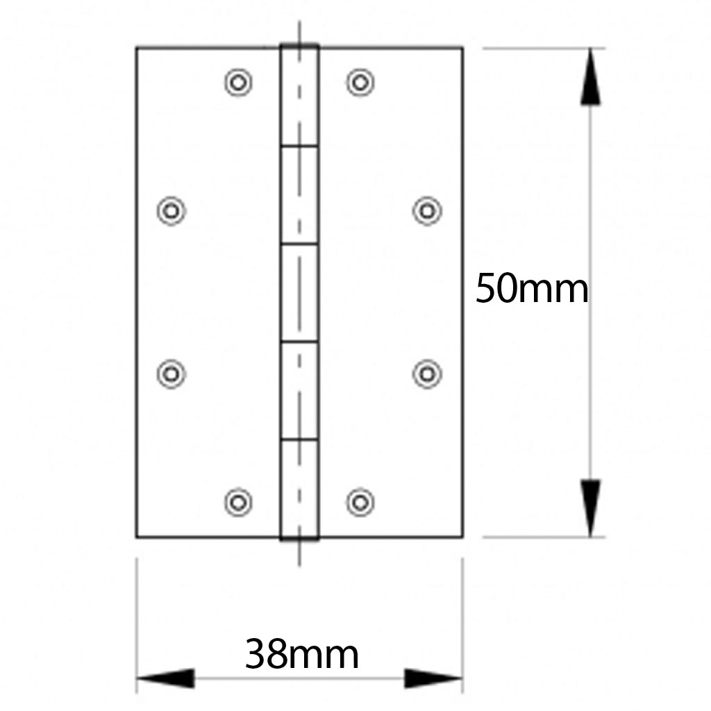 50x38mm fixed pin hinge stainless steel 304 Drawing with Dimensions