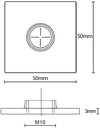 50x50x3mm M10 Stainless steel weld on plate AISI 304/A2 - Dimensions