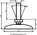 M10x125 Zinc plated tilting levelling foot with 100mm plastic base 470kg - Dimensions