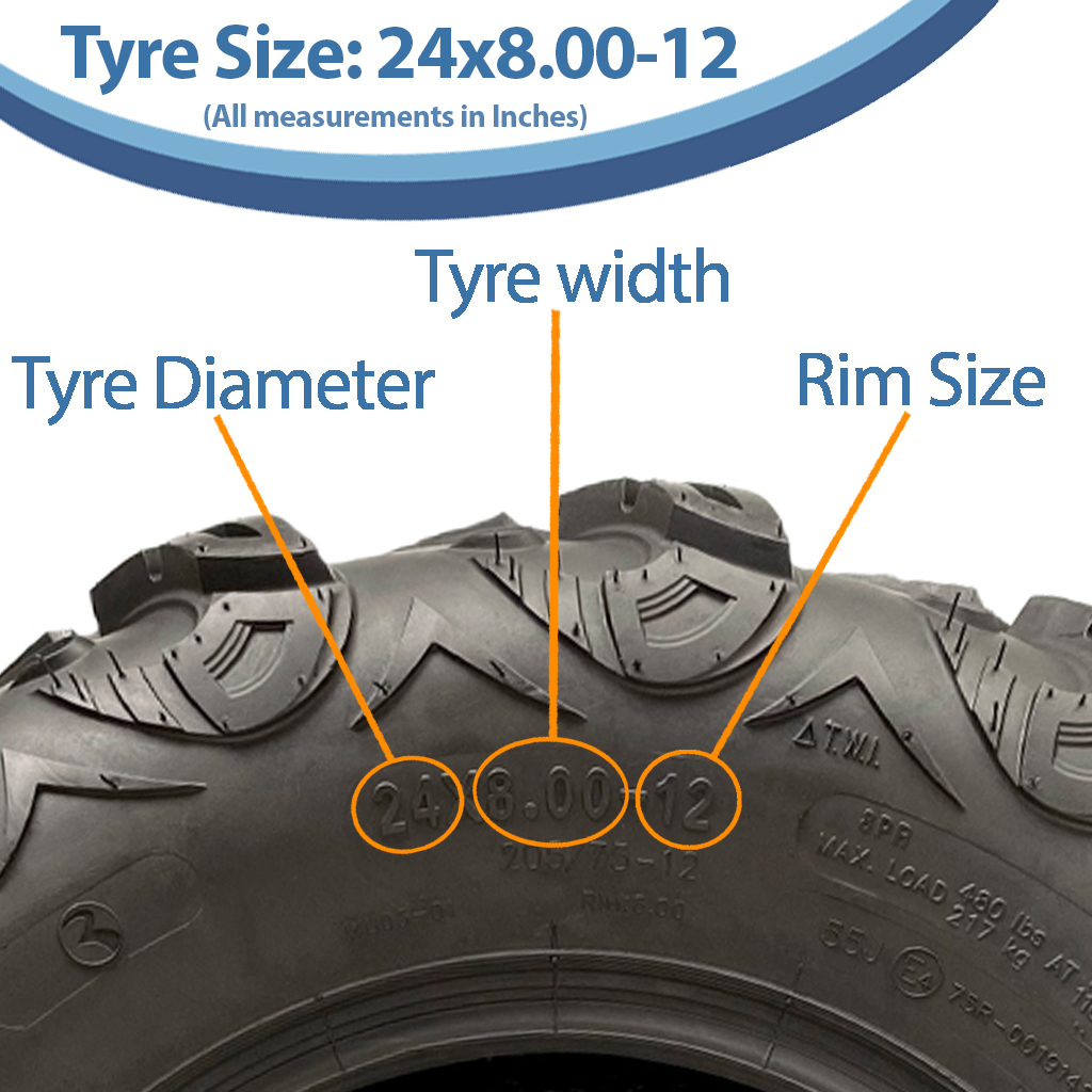 24x8.00-12 8pr OBOR Mudsling ATV tyre size with text